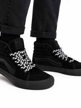 Vans Sk8-Hi Blackout Suede High Top Sneakers Checkerboard Laces Men's